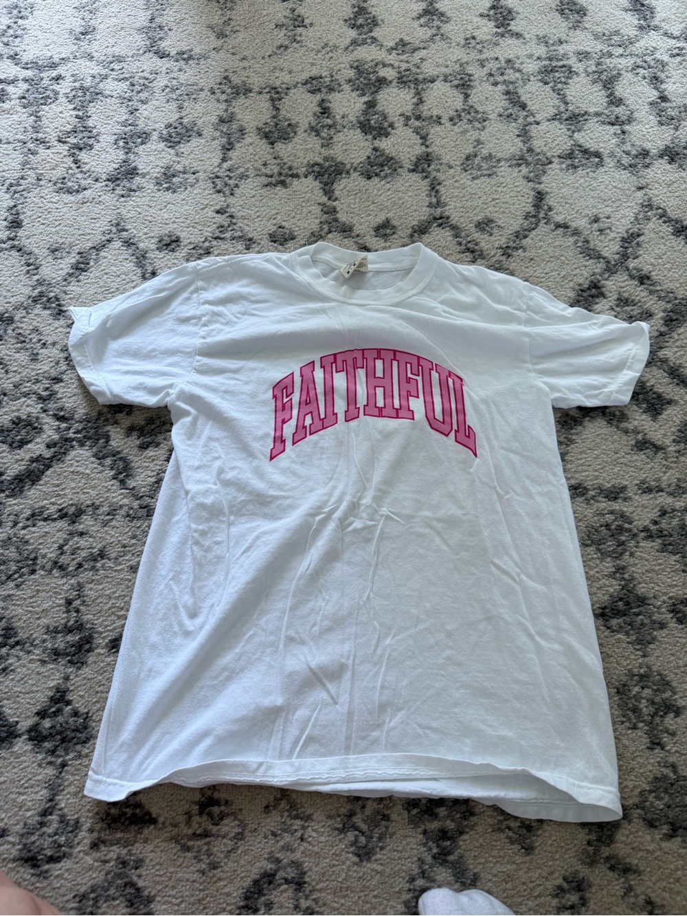 Faithful Graphic Tee in White with Pink Lettering